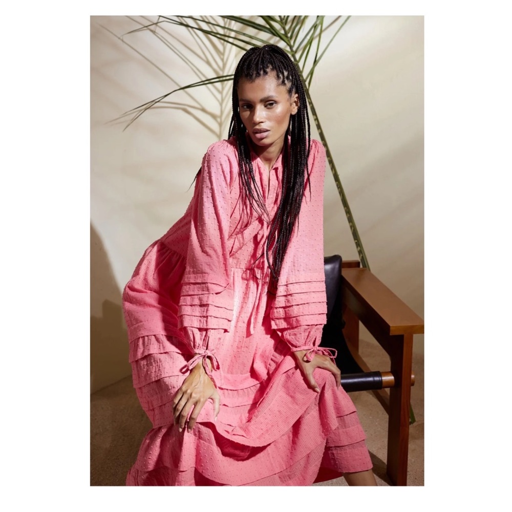New! RUE STIIC Laney Pleated Ruffled Maxi Dress